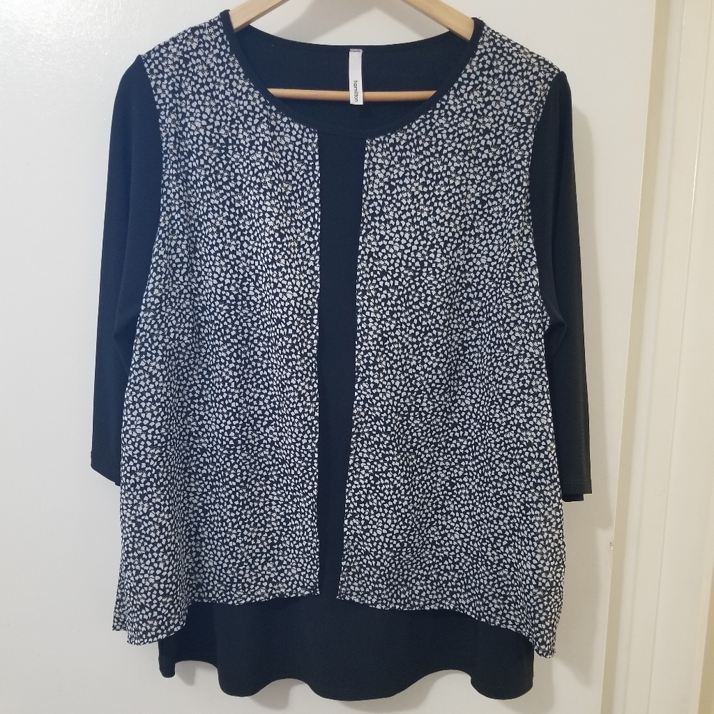 Hamilton Black & White Abstract Layered Tunic Top XL